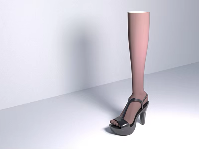 Woman Leg In Pink Thigh High Socks And Black High Heeled Sandals 3d model