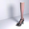 Woman Leg In Pink Thigh High Socks And Black High Heeled Sandals