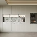 Modern Luxury Built in Wine Cabinet With Glass Doors And Marble Countertop In Kitchen Interior
