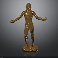 Golden Male Statue With Outstretched Arms Standing On Shiny Base