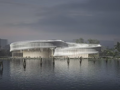 Modern Industrial Factory Building With Waterfront Environment And Contemporary Architectural Structure 3d model