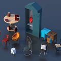 Various Styles Of Home Living Furniture Including Colorful Chairs Cabinets And Wooden Tables