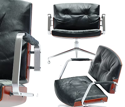 Black Leather Office Chair With Metal Armrests Five Star Base And Classic Design 3d model