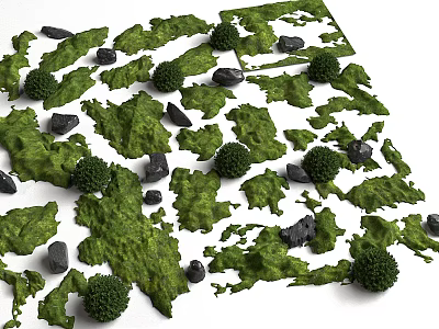 Garden Landscape Design with Lush Green Plants Shrubs and Stones 3d model