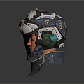 Futuristic SciFi Tactical Helmets 3D Model With Metallic Visor And Neck Support