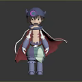 Fantasy Character With Blue Helmet Round Ornament Red Cape And Colorful Outfit Design
