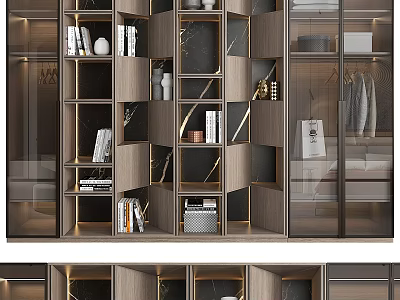 Elegant Modern Wardrobe With Wooden Frame Glass Doors Shelves Hanging Space And Storage Drawers 3d model