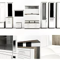 Modern White TV Stand With Drawers Storage Cabinets And Display Shelves