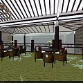 Elegant Clubhouse Interior With Wooden Ceiling Chandeliers Round Tables And Green Carpet