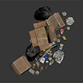 Mixed Household Waste Collection With Cardboard Boxes Trash Bags Cans Bottles And Food Packages