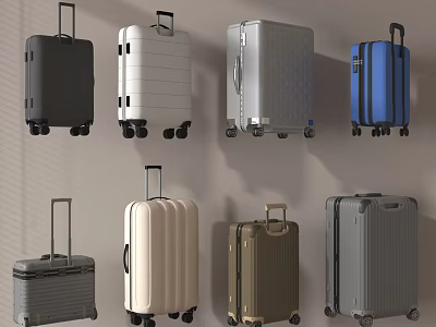 Assorted Hard Shell Suitcases In Multiple Colors With Wheels And Modern Designs 3d model