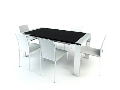 Modern Dining Table Set With Black Glass Top And White Metal Frame Chairs 3d model