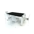 Modern Dining Table Set With Black Glass Top And White Metal Frame Chairs