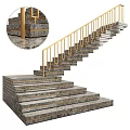 Modern Elegant Staircase Design With Layered Stone Steps And Golden Railings
