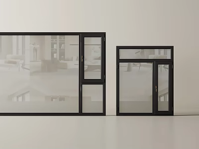 Modern Casement Windows With Black Frames And Glass Panels In Interior View 3d model