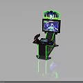 Arcade Game Machine With Dual Gun Controllers Game Display Screen And Green LED Light Accents