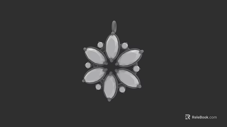 Elegant Petal Shaped Pendant Jewelry With Oval Gemstones And Accent Stones 3d model 