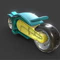 Futuristic Teal Motorcycle With Sleek Design Transparent Wheels And Yellow Accents