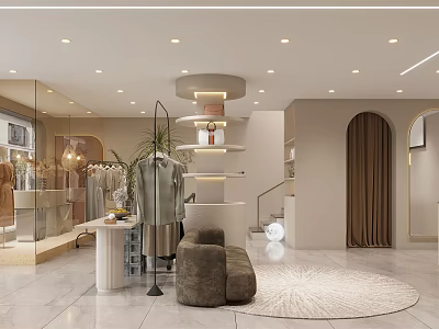Modern Clothing Store Interior Design With Display Racks Mannequins Sofa And Lighting 3d model
