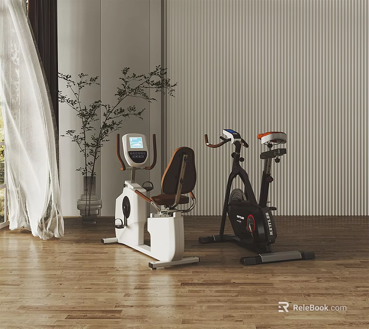 Home Fitness Equipment Spin Bike And Recumbent Bike With LCD Screen In Modern Interior 3d model 