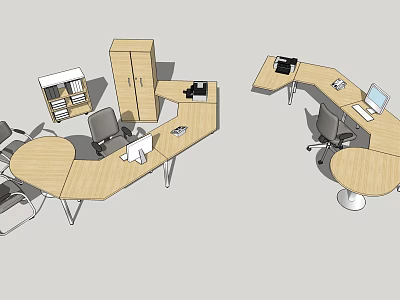 L Shaped Office Desk With Ergonomic Chair Laptop And Storage Cabinet 3d model