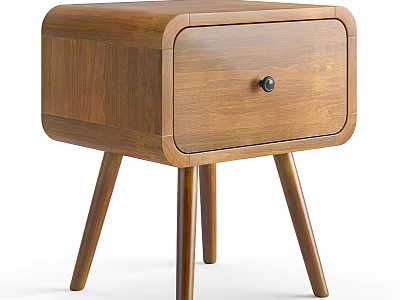 Modern Wooden Nightstand With Single Drawer Black Knob And Three Legs Design 3d model
