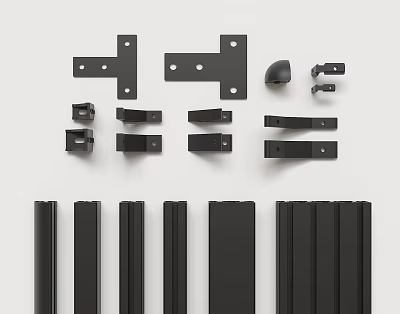 Assortment Of Different Types Of Black Metal Hardware Components And Profiles 3d model