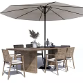 Outdoor Dining Table And Chairs Set With Wooden Top Wicker Seats And Umbrella