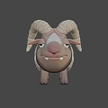 Cute 3D Model Sheep With Yellow Horns White Wool And Brown Collar