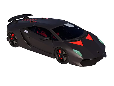 Sleek Black Sports Car With Red Accents Green Headlights And Aerodynamic Design 3d model