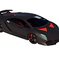 Sleek Black Sports Car With Red Accents Green Headlights And Aerodynamic Design