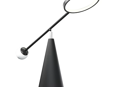 Modern Conical Black Base Table Lamp with Long Arm and Round White Light Head 3d model