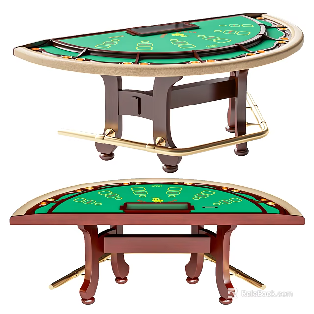 Elegant Casino Entertainment Table With Green Felt Surface Wooden Frame And Gold Accents 3d model 