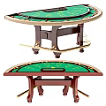 Elegant Casino Entertainment Table With Green Felt Surface Wooden Frame And Gold Accents