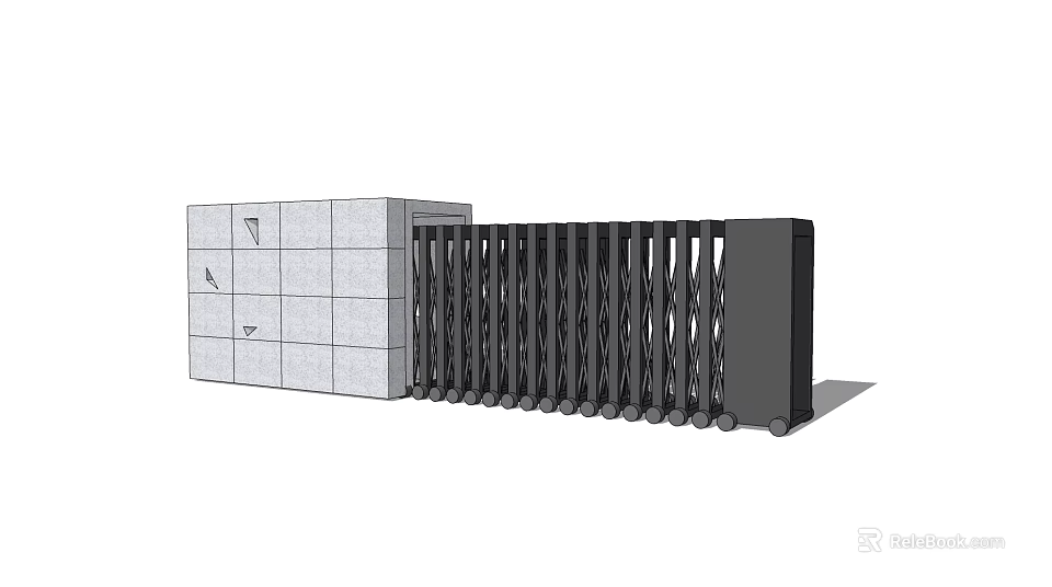 Building Exterior Wall With Tiled Panels And Black Retractable Gate Structure 3d model