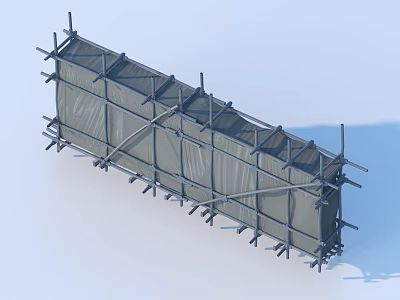 Scaffolding Structure With Metal Frame And Safety Net For Construction Use 3d model