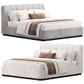 Modern Double Bed With Upholstered Headboard White Bedspread And Brown Accent Pillows 3d model
