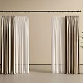 Modern Interior Curtains In Neutral Tones With Elegant Drapes And Potted Plant