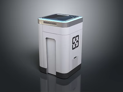 Modern White Paper Shredder With Blue Light Top And Recycling Symbol 3d model