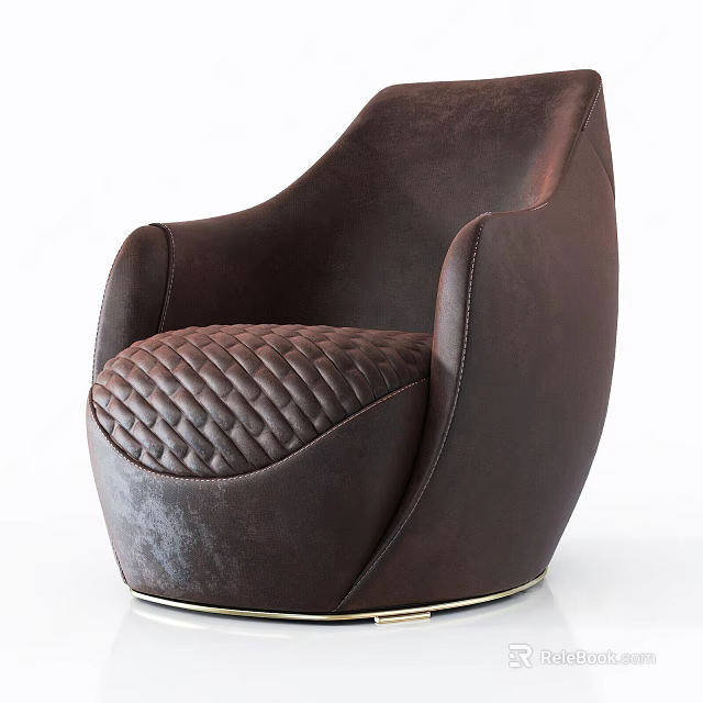 Modern Leather Armchair with Quilted Seat Curved Back and Elegant Metallic Base 3d model 