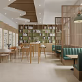 Artistic Book Space With Calligraphy And Modern Seating