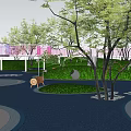 Colorful Kids Playground With Green Lawns Trees Slides And Seating Areas
