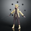 Blonde Haired Character In Yellow Coat With Brown Pants Holding Sticks And Black Spheres Surrounding