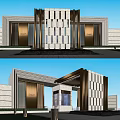 Modern Luxury Entrance Gate With Stone Facade Metal Frames And Symmetrical Design