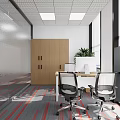Spacious Modern Conference Room Interior Featuring Comfortable Seats Red Striped Carpet And Large Windows 3d model