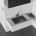 Modern Bathroom Washbasin with White Tiled Wall Silver Faucet and Dark Floor Tiles