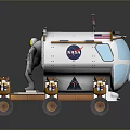 Astronauts In Spacesuits Standing On Lunar Rover With American Flag And Wheels