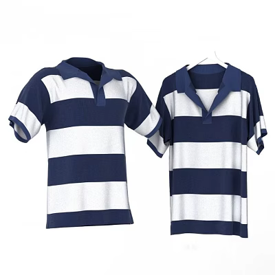 Blue And White Striped Short Sleeved Polo Shirts Casual Style Comfortable Cotton Tops 3d model