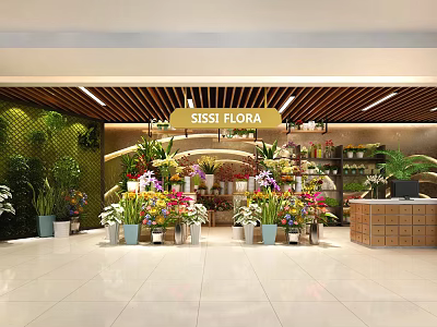 SISSI FLORA Florist Boutique With Colorful Flowers Plants Green Plant Wall And Display Shelves 3d model