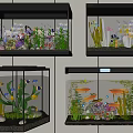 Wall Mounted Aquariums with Colorful Fish Live Plants and Decorations